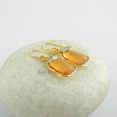 Champagne Quartz Fancy and Aqua Quartz Faceted Micron Gold Plated 925 Sterling Silver Dangle Earring Jewelry